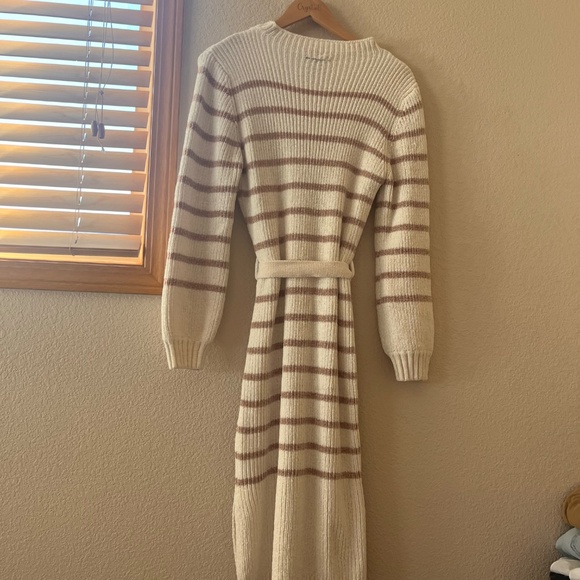 Allison Brittney Striped Sweater Dress - Midi - White and Brown Striped - Picture 9 of 13